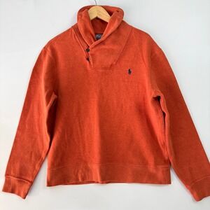 Vintage Polo Ralph Lauren‎ Mens L Shawl Collar Pullover Sweater Orange Cotton